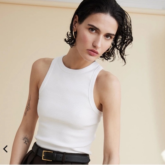 Women's White Ribbed Tank Top - Classic Crewneck - Picture 2 of 6